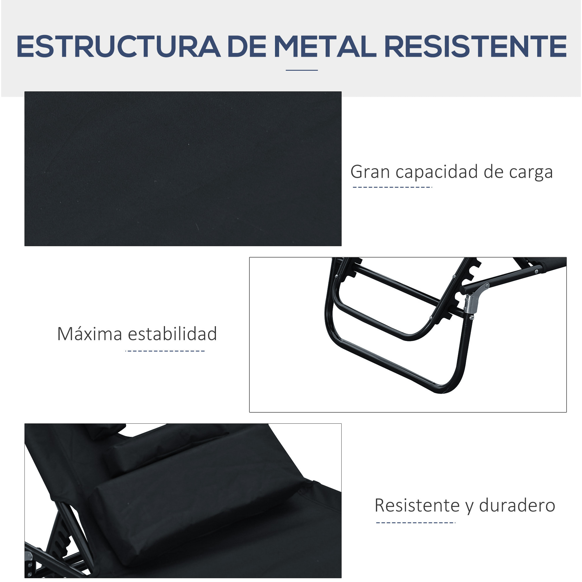 Tumbona Reclinable para Playa de Oxford 190x56x28cm Negro