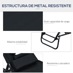 Tumbona Reclinable para Playa de Oxford 190x56x28cm Negro