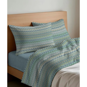 Coppia Federe per cuscini letto BAIA VERDE 100% Cotone e Made in Italy Zig Zag Moderno