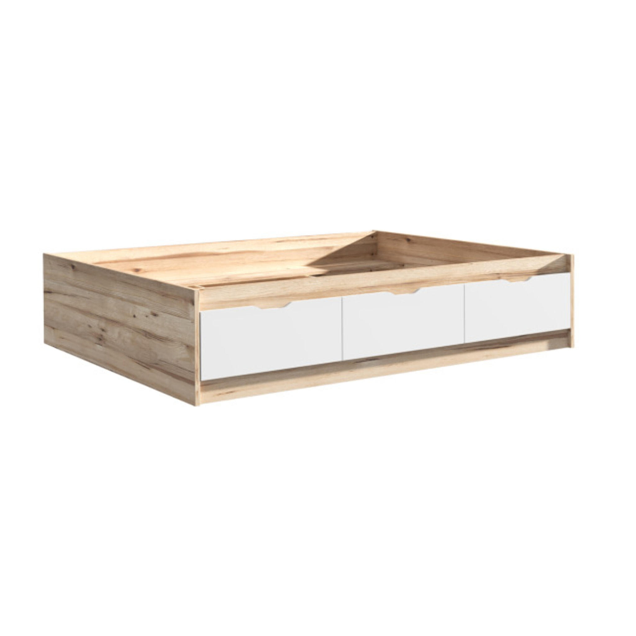 Lit double 140x190cm avec tiroirs effet bois chêne naturel et blanc mat - WANDA