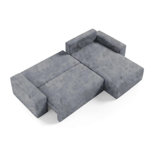 EDEN - Canapé d'angle convertible et réversible 4 places en côtelé gris
