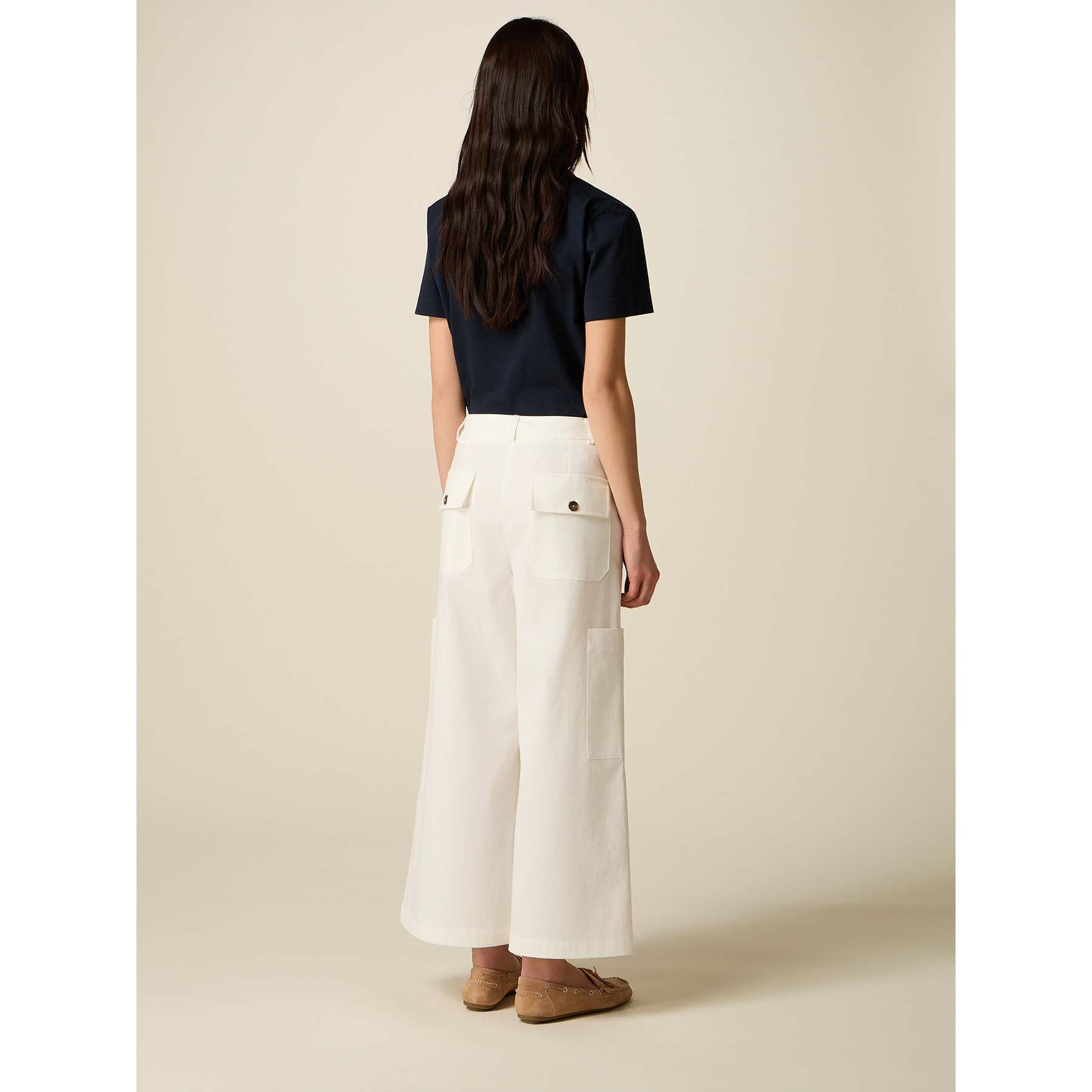 Oltre - Pantalones cargo cropped - Blanco