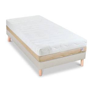 Ensemble Matelas 4 Saisons & Sommier Lino, 24 cm, Mémoire de Forme Biogreen Déhoussable, Technologie Tri-Lattes, Soutien Ferme