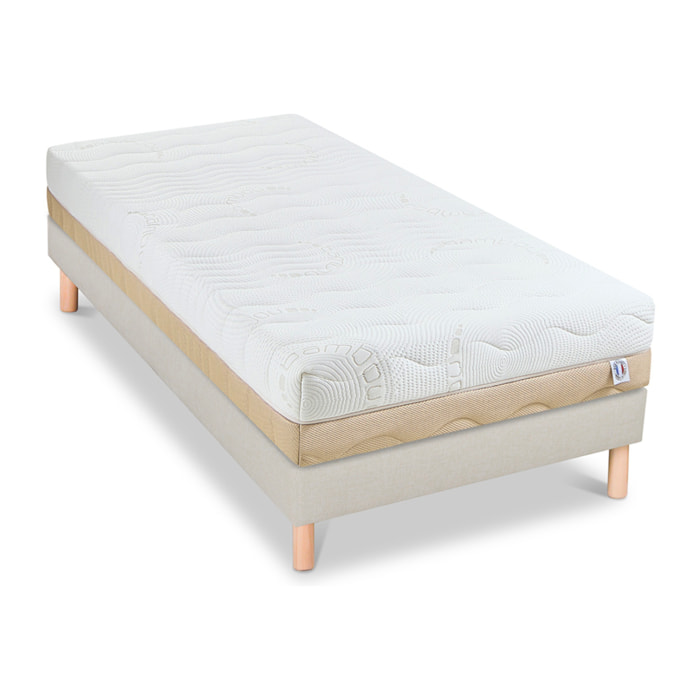 Ensemble Matelas 4 Saisons & Sommier Lino, 24 cm, Mémoire de Forme Biogreen Déhoussable, Technologie Tri-Lattes, Soutien Ferme