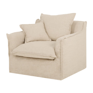 Fauteuil en coton et lin déhoussable ton beige de 98x90cm Hauteur: 81 Longueur: 98 Largeur: 90