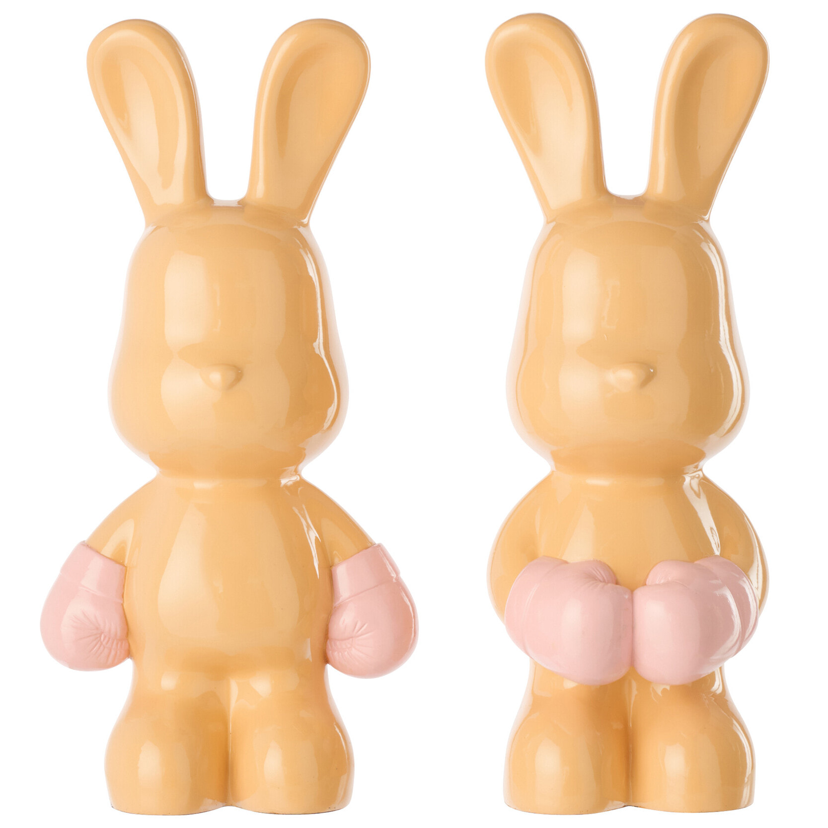 J-Line Lapin June Boxe - polyrésine - abricot/rose clair - 2 pièces