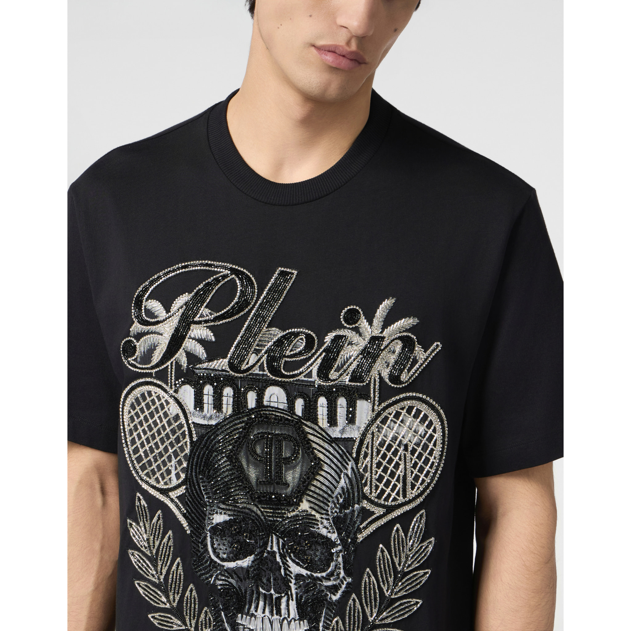 PHILIPP PLEIN Round Neck T-Shirt Skull Tennis