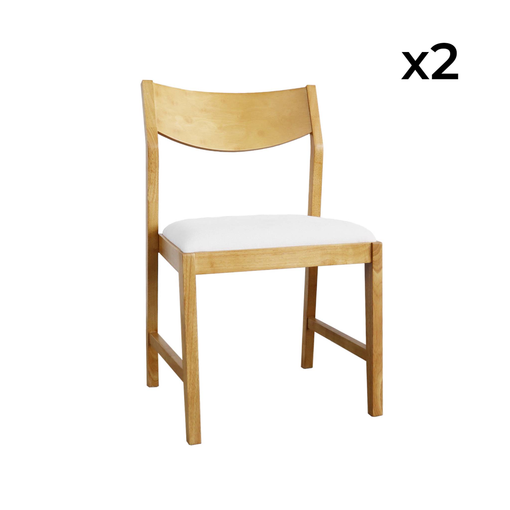Chaise en bois d'hévéa et tissu beige (Lot de 2). L 48.5 x P 50.5 x H 83cm