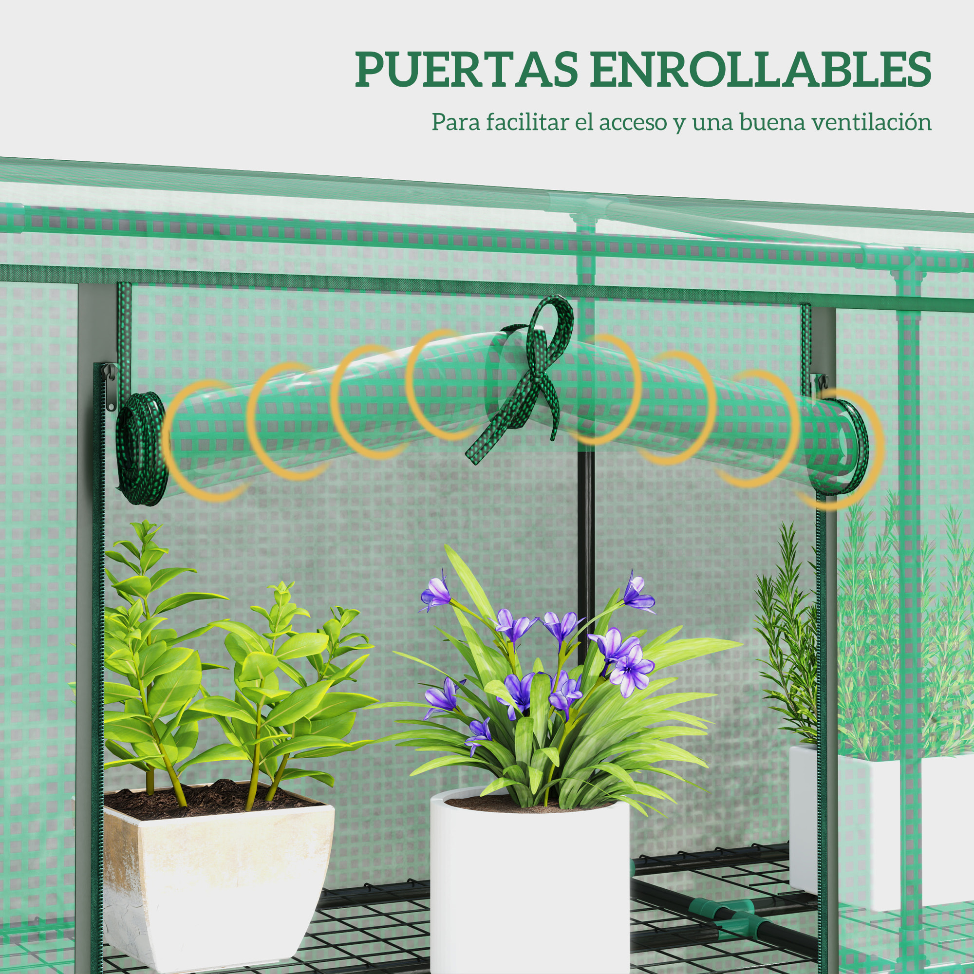 Invernadero de Exterior de 3 Niveles Invernadero de Jardín con 9 Estantes Puerta Enrollable con Cremallera Marco de Acero Cubierta de PE 140g/m² Anti-UV para Terraza Patio 215x46x151cm Verde