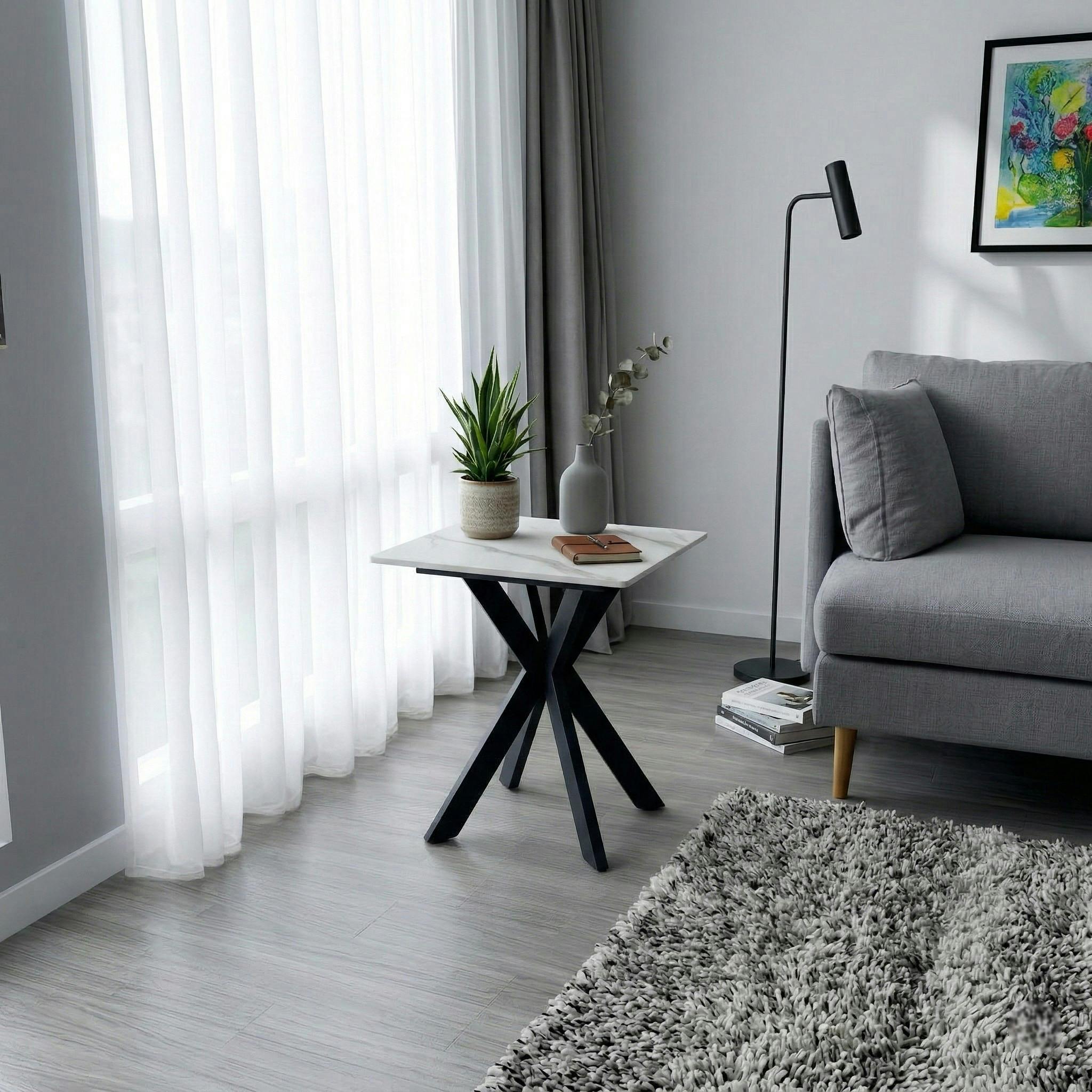 Bout de canapé design en céramique blanche marbrée OTTAWA