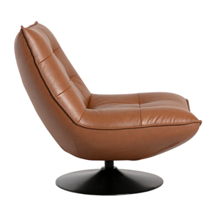 Fauteuil pivotant en cuir marron et métal noir HUXLEY