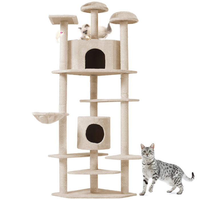 Albero per Gatto con Graffiatoio Cuccia Giocattolo Gatti Parco Giochi Tiragraffi in Sisal Naturale 203 x 60 x 60 cm