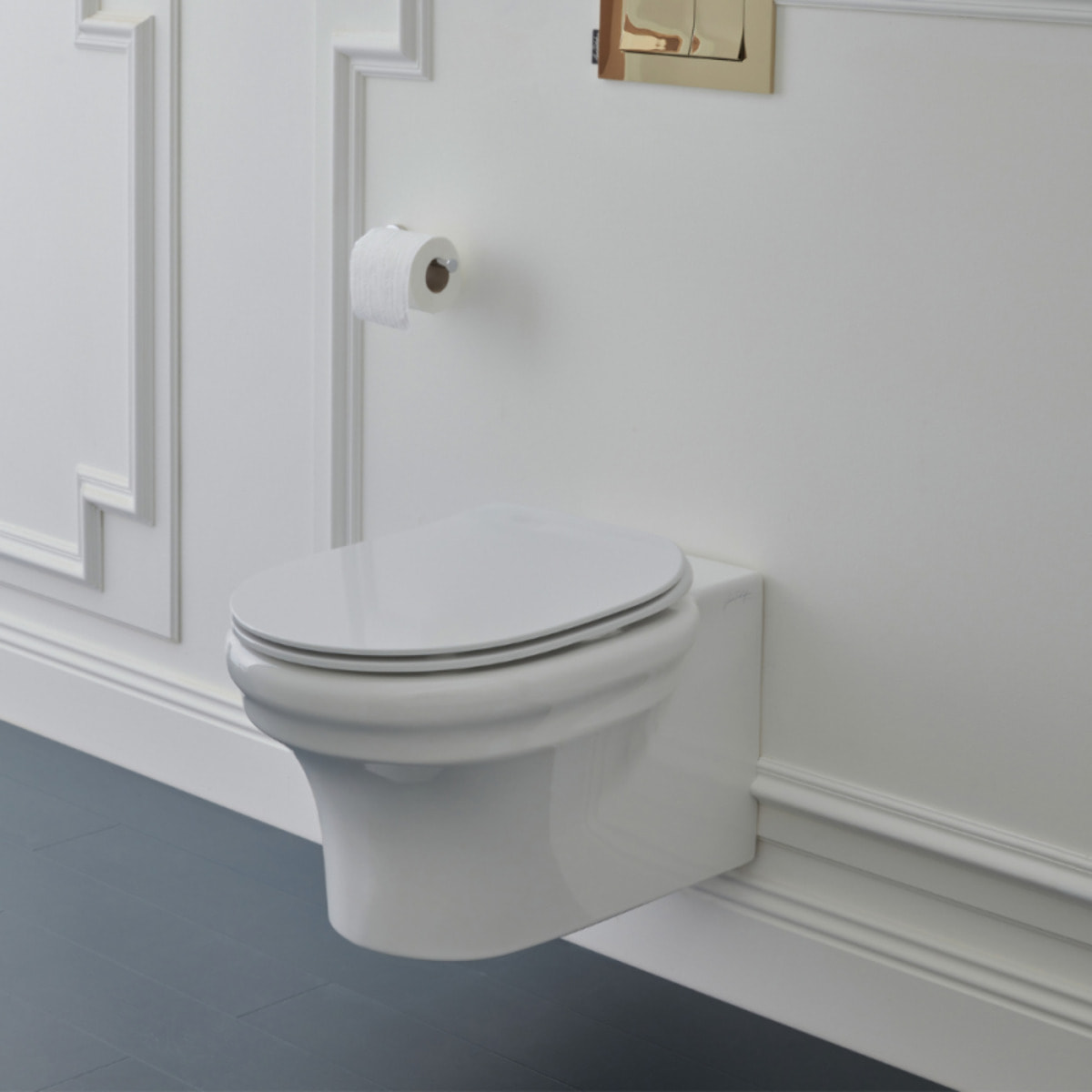 Pack WC suspendu sans bride Cléo 1889 + abattant frein de chute déclipsable + bâti support mur + plaque chromée