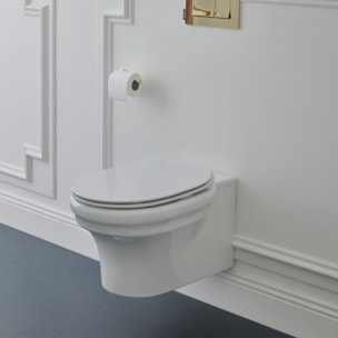 Pack WC suspendu sans bride Cléo 1889 + abattant frein de chute déclipsable + bâti support mur + plaque chromée