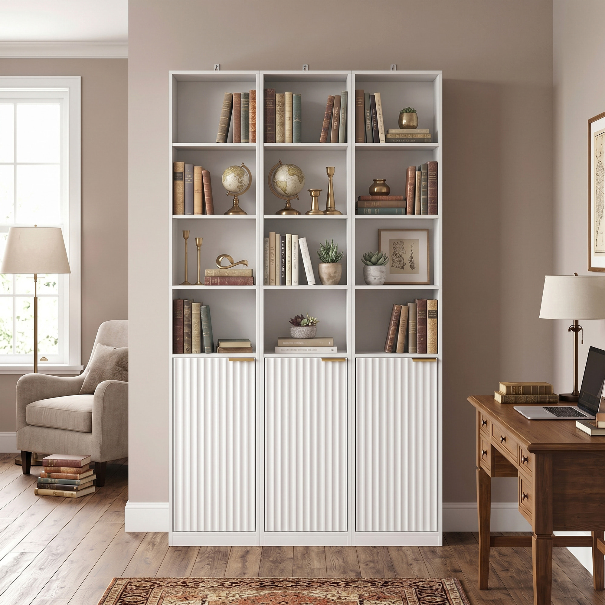 HOMCOM Estantería para Libros de 6 Niveles, Librería Alta y Estrecha con 4 Estantes Abiertos, Puerta y Estante Ajustable, Armario para Salón, Estudio, Oficina, 30x24x182 cm, Blanco
