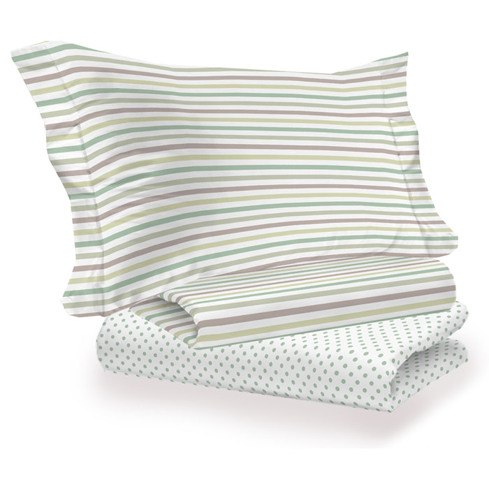 Completo letto riga dots verde 100% cotone