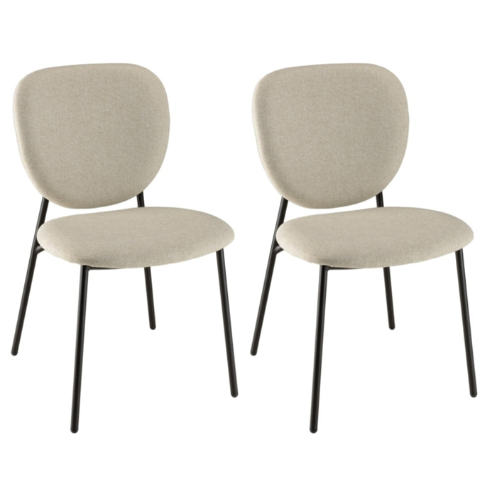 TOM - Lot de 2 chaises tissu écru pieds acier noir