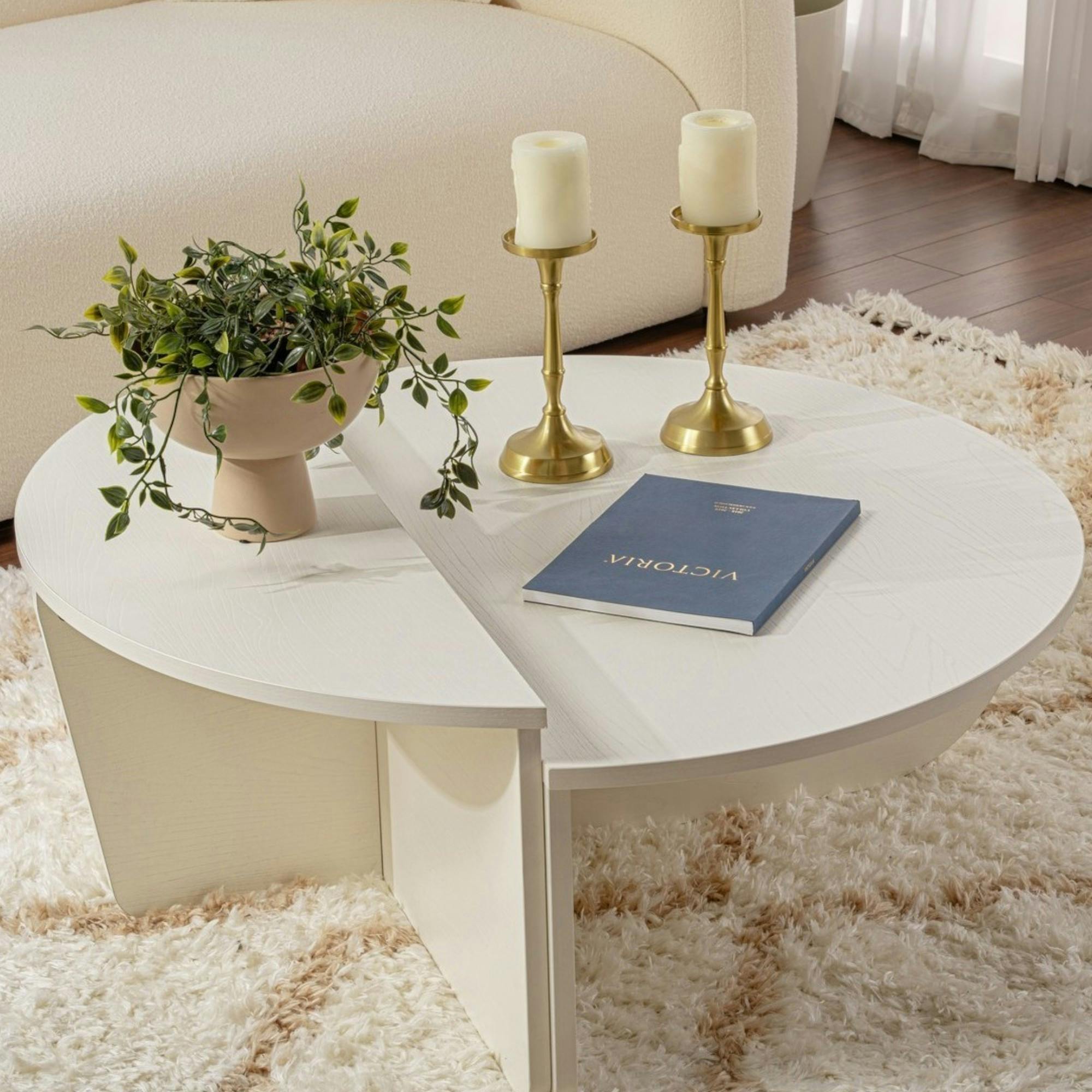 Table basse moderne blanche effet bois - 2 hauteurs MARFA