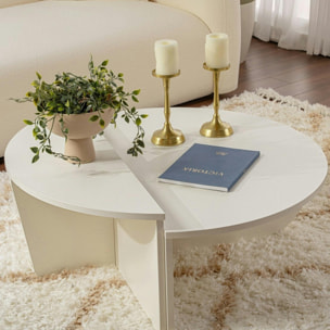Table basse moderne blanche effet bois - 2 hauteurs MARFA