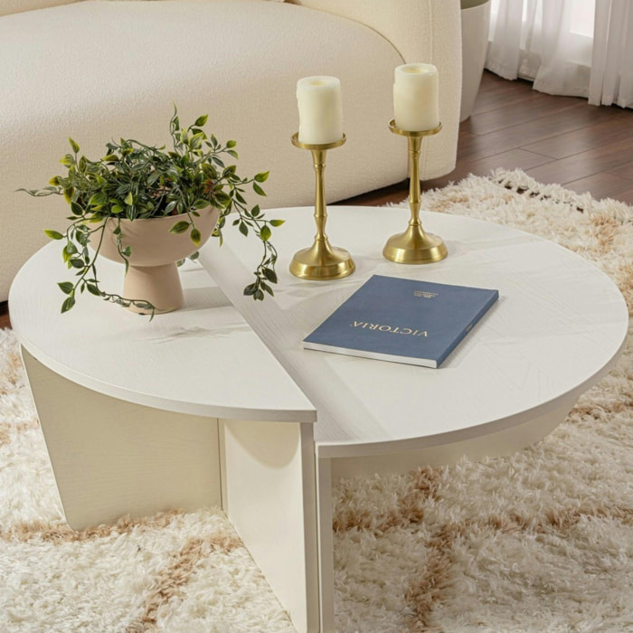 Table basse moderne blanche effet bois - 2 hauteurs MARFA