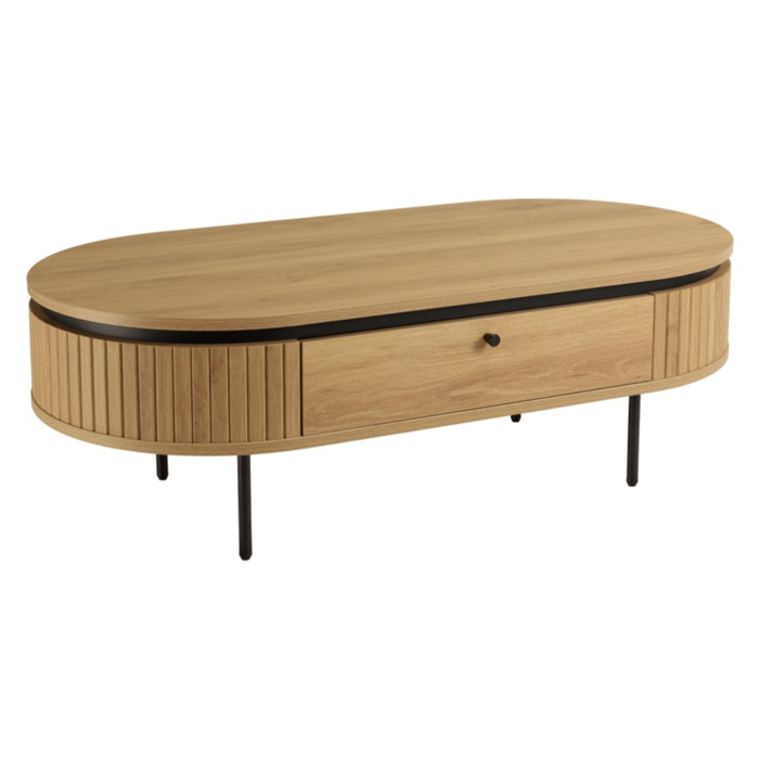 ETHAN - Table basse arrondie couleur naturelle 2 tiroirs
