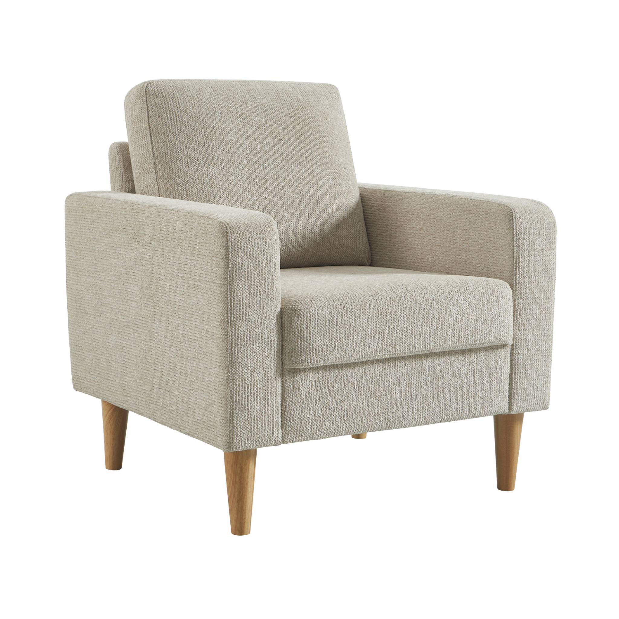 Fauteuil bois d'hévéa et tissu chenille  BJORN