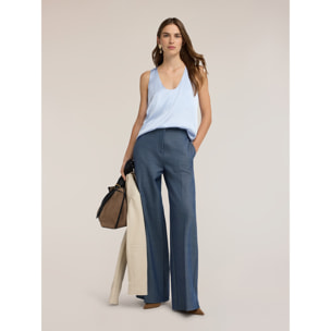 Motivi - Pantaloni palazzo misto viscosa - Blu