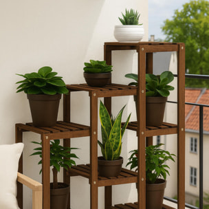 Hinoki - Scaffale per Piante Fioriera 80x82x25 cm Porta Vasi da Interno 7 Ripiani in Legno di Abete