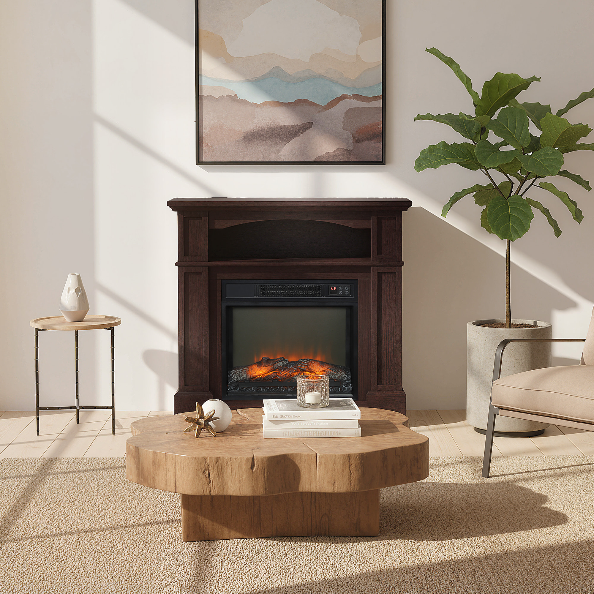 Cheminée électrique XL style classique chic 1800W  effet flammes LED réglable télécommande effet bois