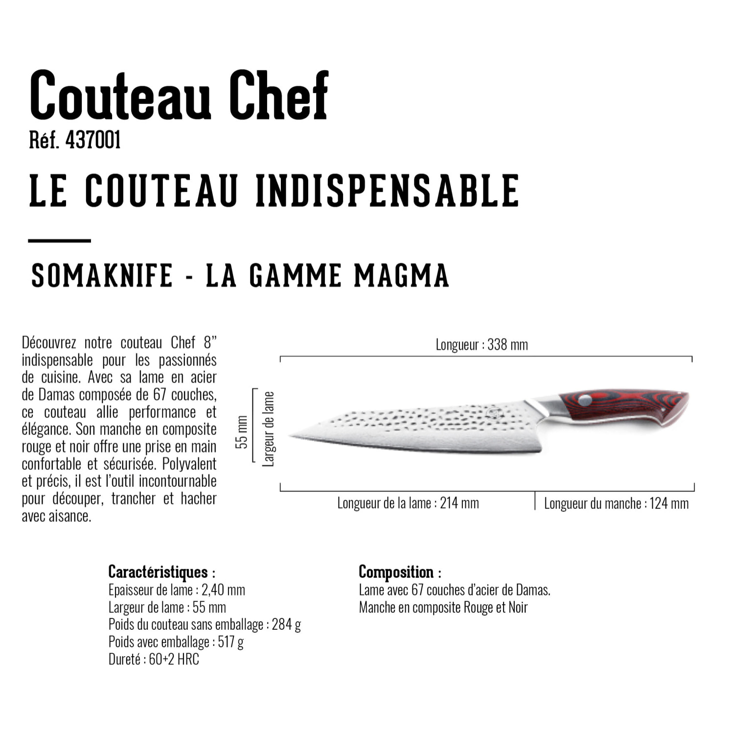 Couteau Chef 8 pouces, gamme Magma