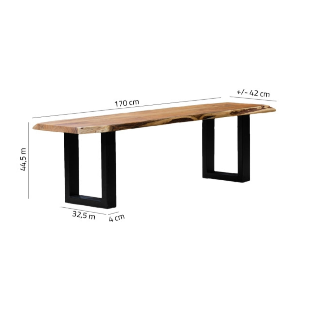 Banc en bois d'acacia massif et pieds en métal noir - 170 cm - WOOD