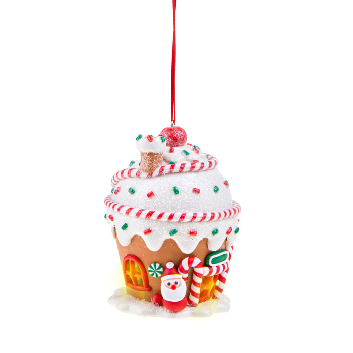 Muffin Con Babbo Natale E Led. - Pezzi 3 - 13,5X15,5X14cm - Colore: Verde - Bianchi Dino - Articoli Natalizi