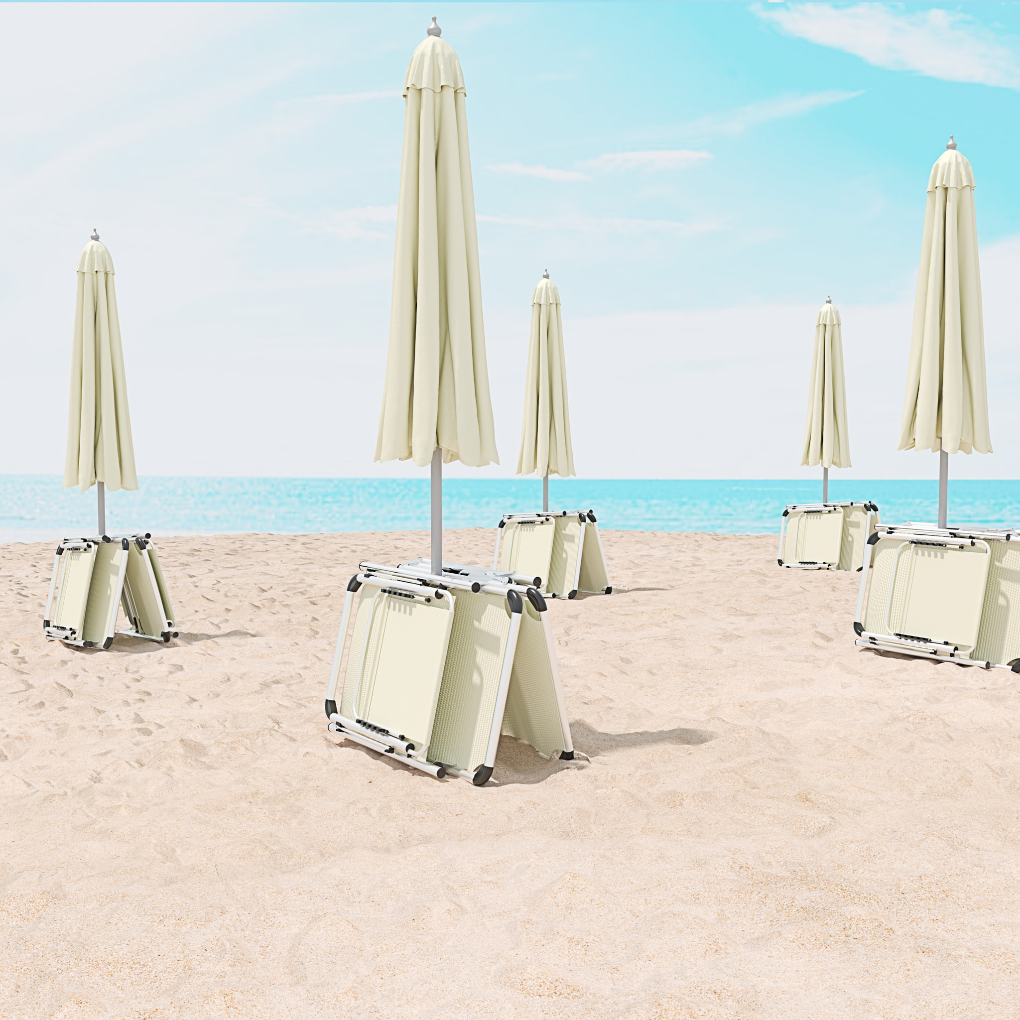 Coppia Di Lettini Pieghevoli Prendisole Tettuccio Parasole Schienale Regolabile In Alluminio Sdraio Spiaggia Mare Giardino Piscina 187x59x29 Cm Beige