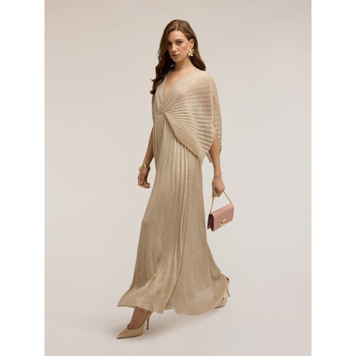 Motivi - Vestito lungo plissé metallizzato - Beige