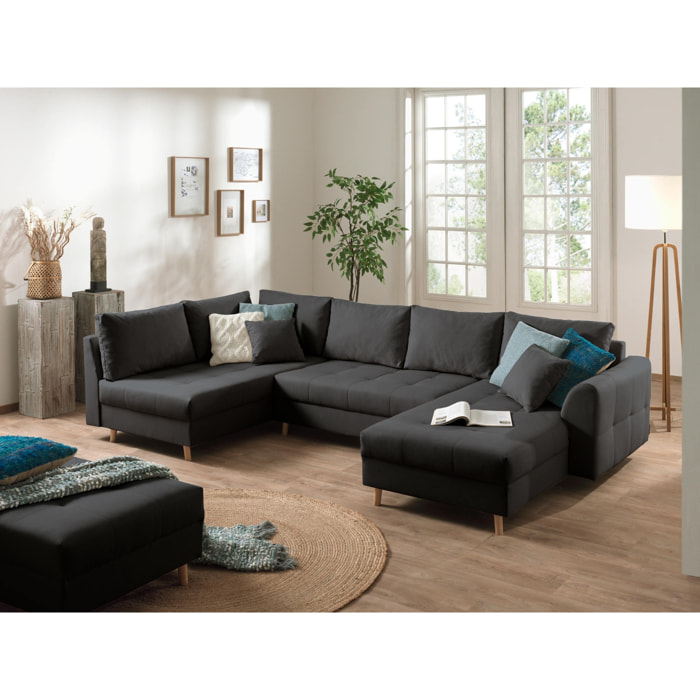 Rune - canapé panoramique avec pouf d'appoint - 7 places - style scandinave - gauche - Gris foncé