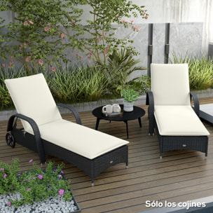 Pack 2 Cojines para Tumbonas Plegables Colchonetas para Tumbonas de Jardín Exterior 193x58x6 cm con Correas de Sujeción Protección UV Resistente a Salpicaduras Crema