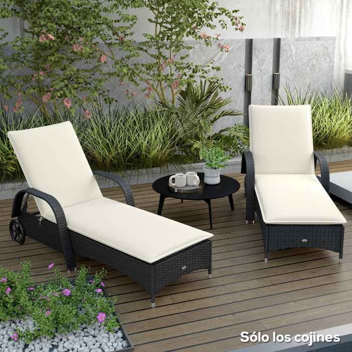 Pack 2 Cojines para Tumbonas Plegables Colchonetas para Tumbonas de Jardín Exterior 193x58x6 cm con Correas de Sujeción Protección UV Resistente a Salpicaduras Crema