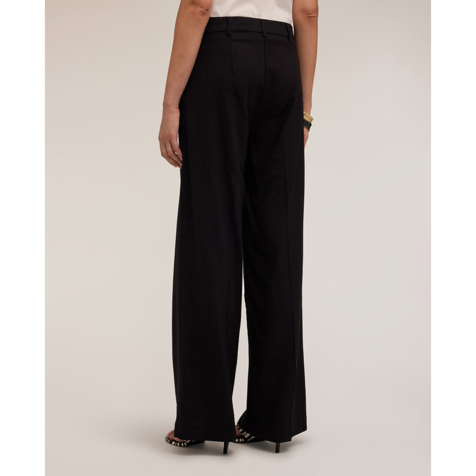 Motivi - Pantaloni palazzo con piega stirata in misto lino - Nero