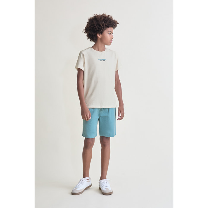 Conjunto Camiseta con Texto Tennis Club en el Pecho y Shorts Lisos Estilo Casual Deportivo | Color: Crudo | Street Monkey