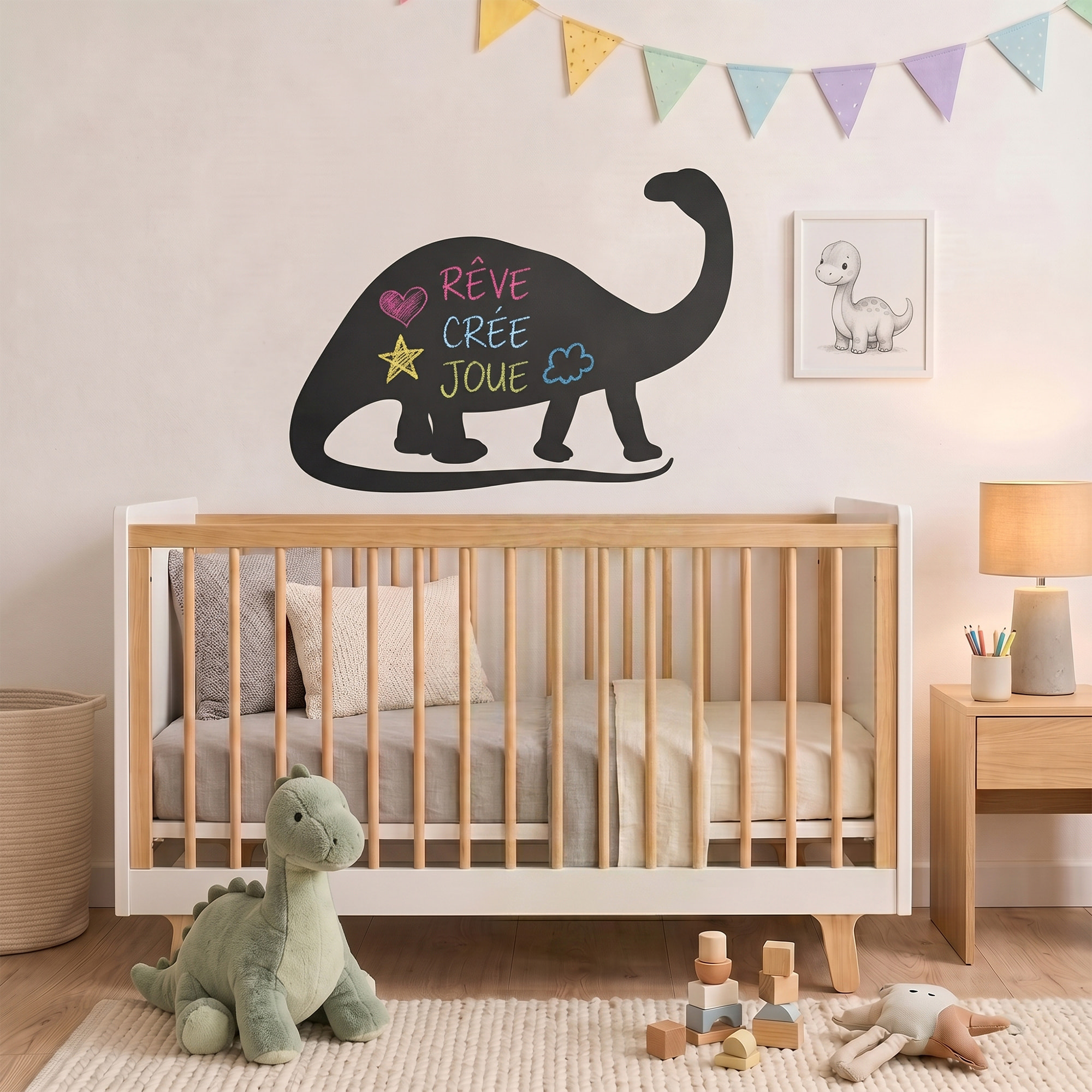 Sticker ardoise tableau noir - stickers muraux adhésif effaçable - SILHOUETTE DINOSAURE
