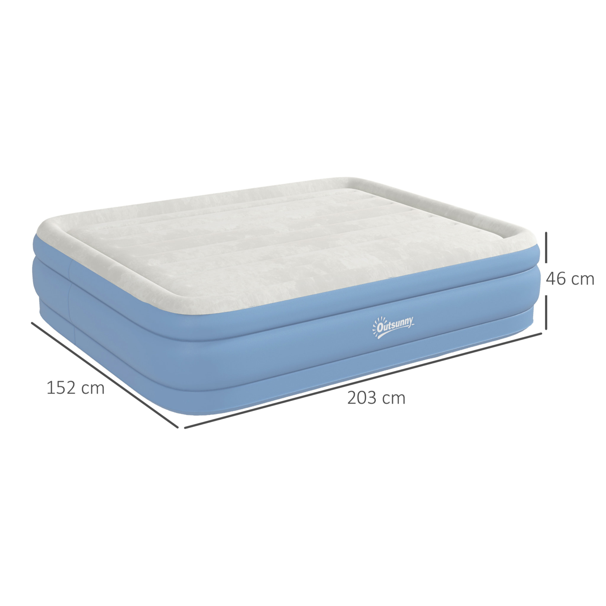 Matelas gonflable 2 places gonfleur électrique intégré sac PVC bleu surface floquée gris clair