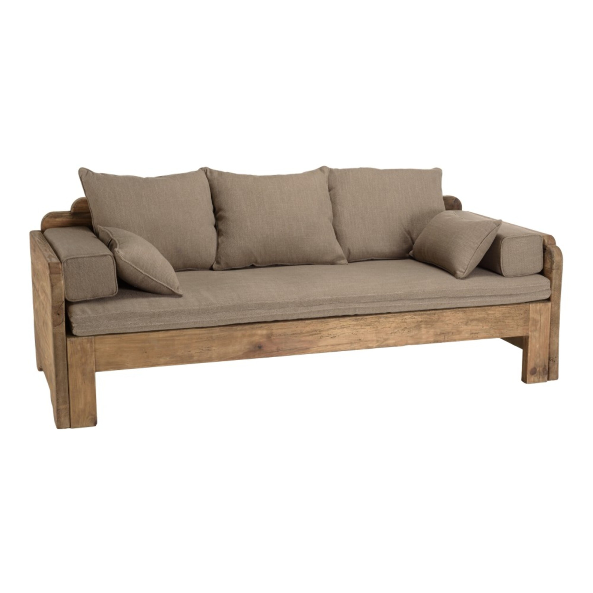 SANDY - Canapé-lit bois Pin recyclé 3 places avec coussins
