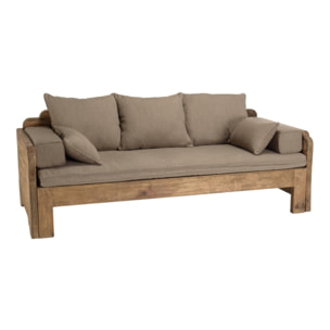 SANDY - Canapé-lit bois Pin recyclé 3 places avec coussins