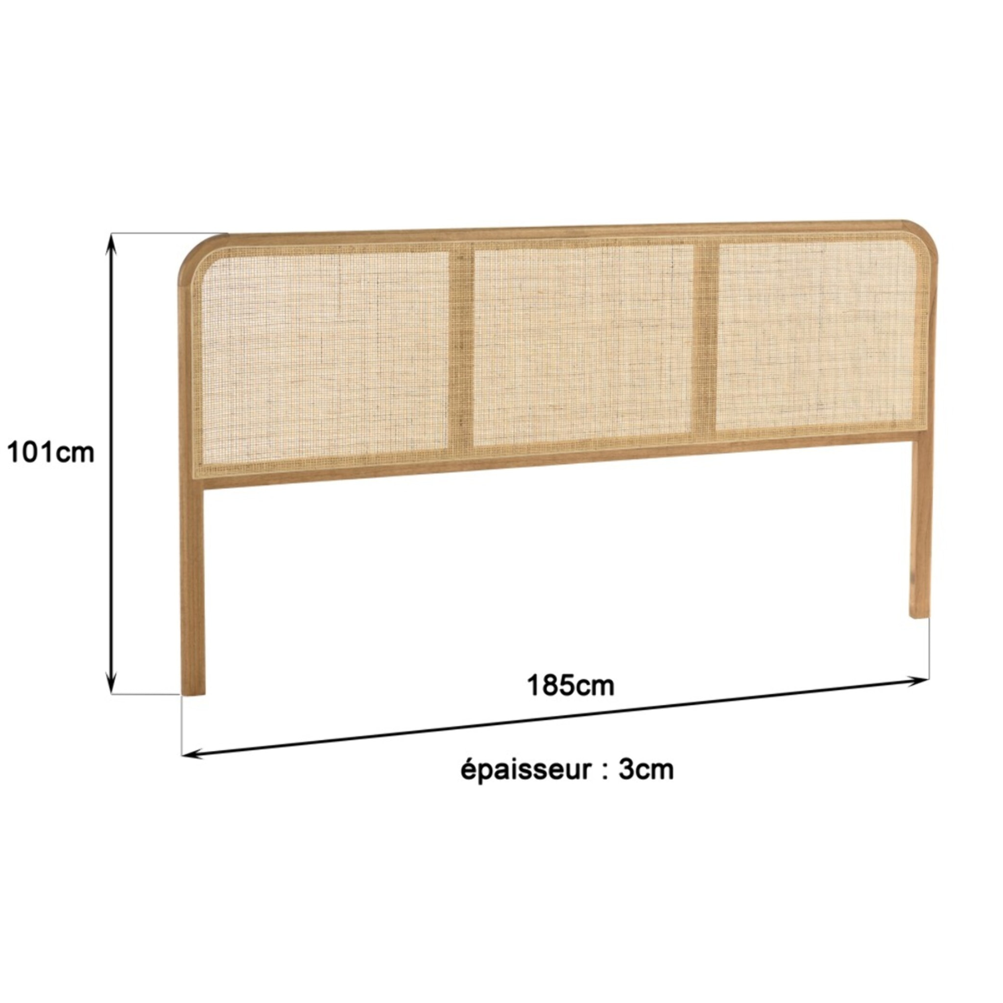 AMY - Tête de lit en bois de mindi et rotin naturel pour lits 160/180cm AMY