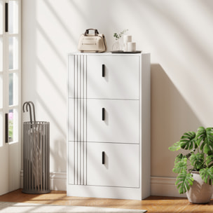Meuble à chaussures design Urban Craft 3 portes abattantes 3 étagères poignées métal noir aspect bois blanc