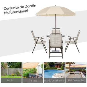 Conjunto de Muebles para Jardín con 4 Sillas 1 Mesa y 1 Parasol Texteline Aluminio y Poliá©ster Beige