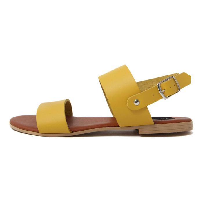 Sandali Flat Made in Italy in pelle colore Giallo, Altezza tacco 1,2 cm