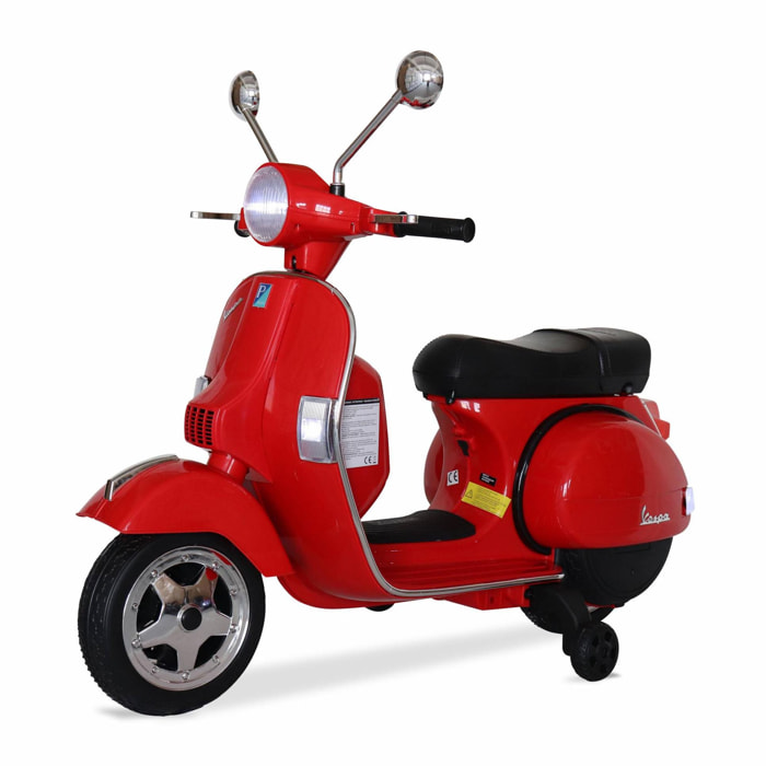 Vespa rouge PX150. scooter électrique pour enfants 12V 4.5Ah. 1 place avec autoradio