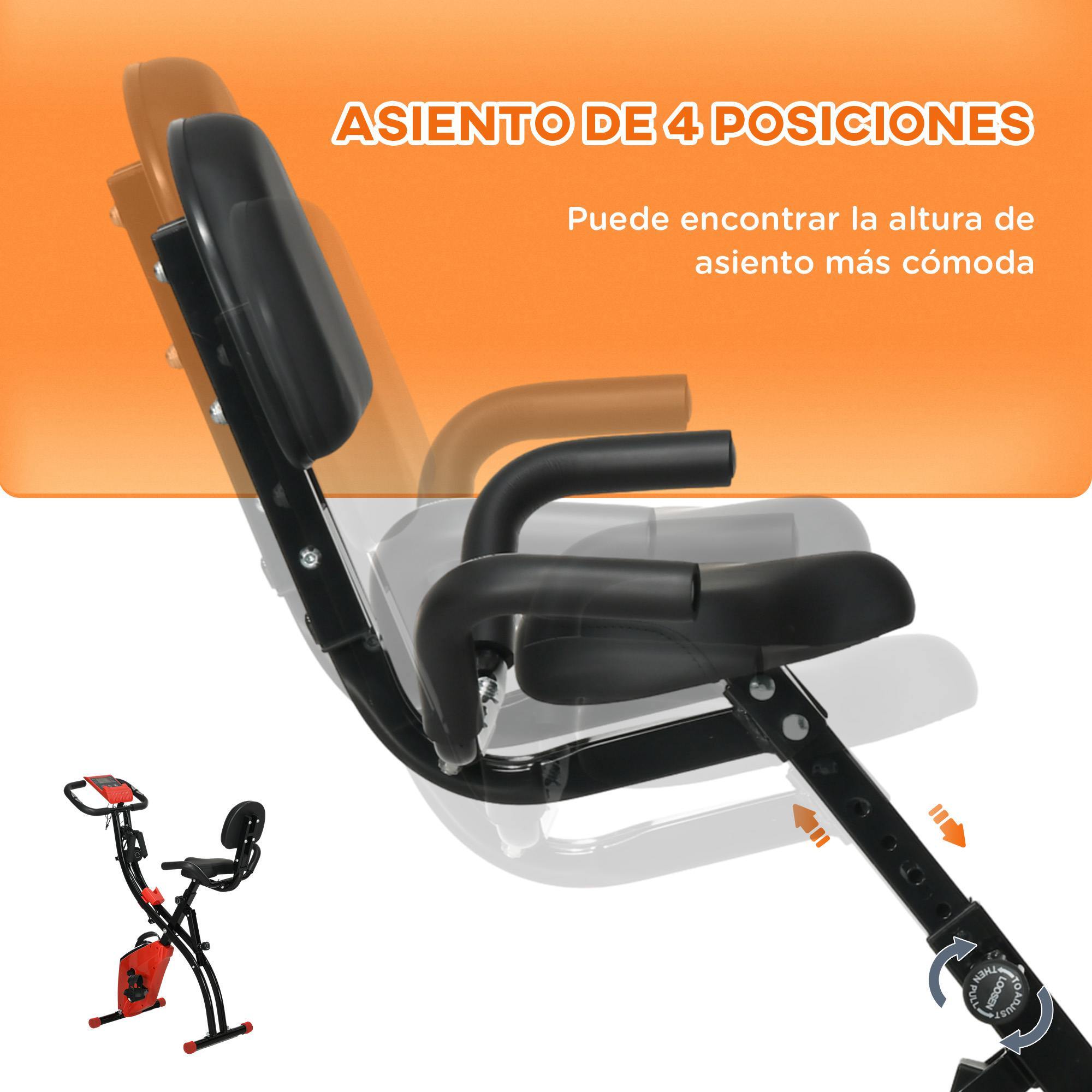 Bicicleta Estática Plegable 3 en 1 con Respaldo y 8 Niveles Resistencia Magnética, Bicicleta Estática para Casa Ajustable con Monitor LCD Volante Banda Sensor de Pulso Soporte de Teléfono Rojo