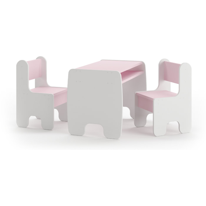 Set bambini TIMI tavolino e due seggiolini bianco/rosa